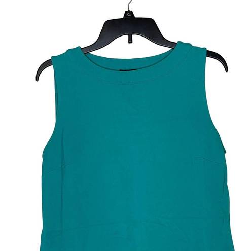 Talbots  Rib Round Neck Shift Midi Dress Women 10 Sleeveless Stretch Teal Green