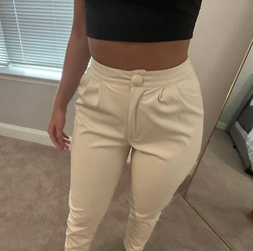 Princess Polly Cream Leather Pants