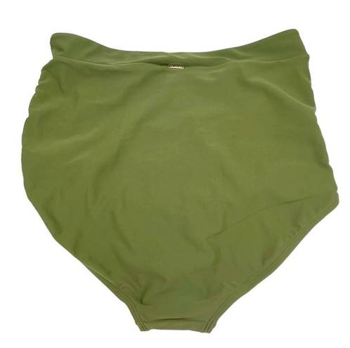 Relleciga NWT  Swim High Waisted Ruched Retro Bikini Bottom Army Green Size XL