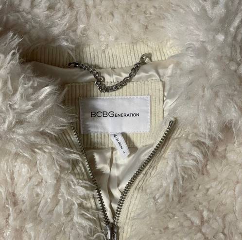 BCBGeneration Zip Front Faux Fur Jacket in Cream