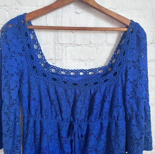 Laundry by Shelli Segal  royal blue lace square neck trumpet sleeve dress Small