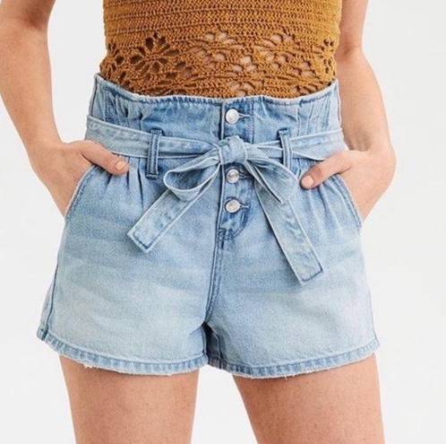 American Eagle  Button Fly Paper Bag High Waist Tie Denim Mom Shorts Size 10