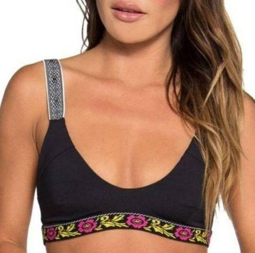 Tavik swim Black Floral Embroidered Tavik Deneuve Scoop Neck Bikini Top