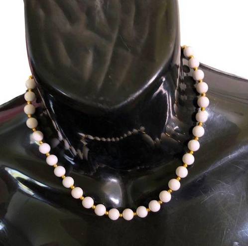 Monet Vintage  white and gold beaded costume necklace signed