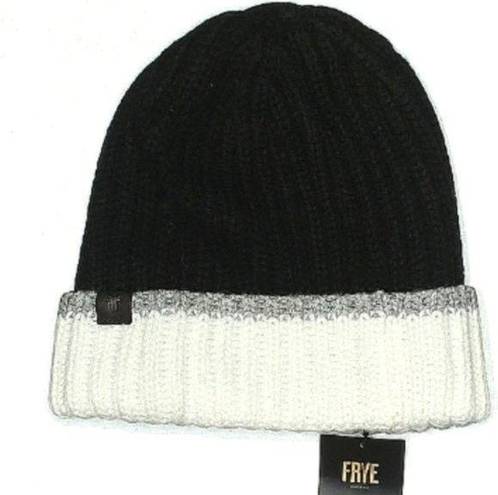 Frye  knit beanie black with white trim