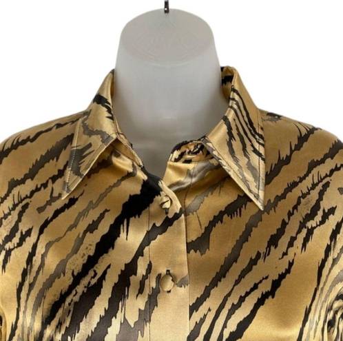 St. John  Animal Print Silk Long Sleeve Button Up Blouse Size 4 Vguc