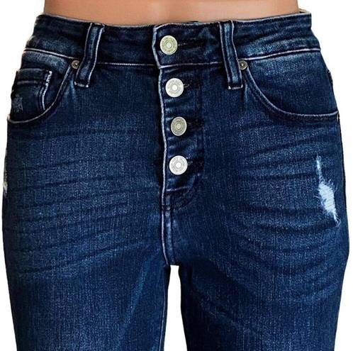 Edge KANCAN Distressed Button Fly Skinny Raw  Denim Blue Jeans ~ Women's Size 26