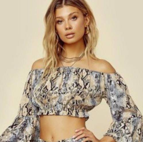 Raga  Viper Snake Print Bell Sleeve Crop Top Size XS