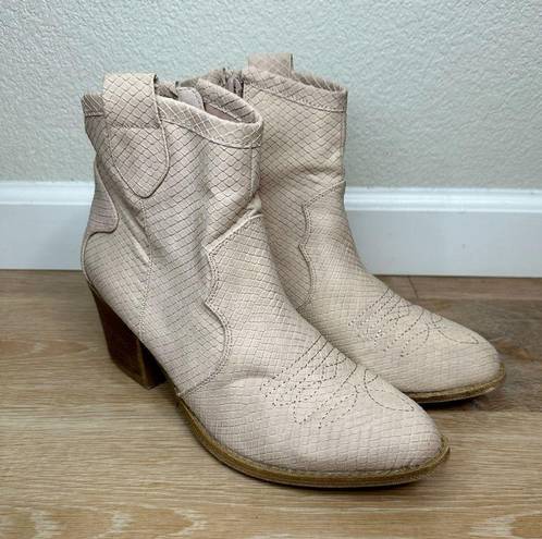 Dirty Laundry  Light Pink Western Reptile Embossed Ankle Boots