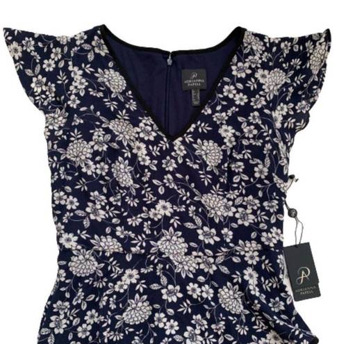 Adrianna Papell  Dress Ditsy Navy Ivory Petunia Tiered Cap Sleeve Dress Size 4