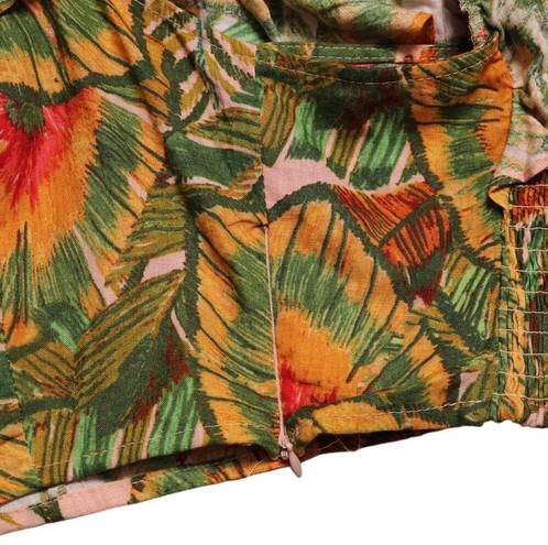 Cynthia Rowley  Linen Blend Tropical Print Crop Top Ruffle Sleeve Multicolor Sz M