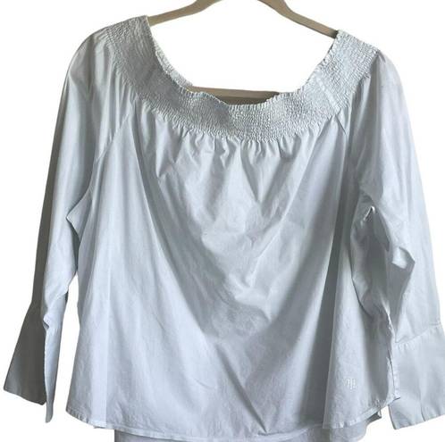 Tommy Hilfiger  Women Top Smock Neckline Large Cuff Sleeve 2X White Coastal Beach