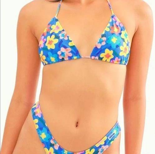 Blackbough NWT  Swim Retro Floral Triangle Bikini Set - Blue/Pink - L/L