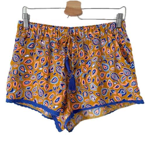 Aerie  Paisley Silky Shorts Mustard Yellow Blue Lace Trim Women’s Size Medium M