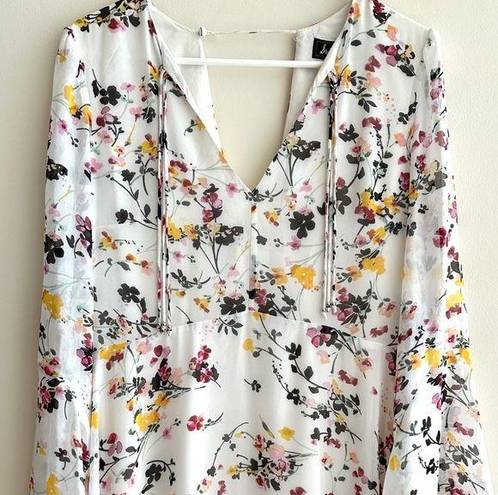 Sam Edelman White Dream Lined Floral Garden Bell Sleeve Dress, Size 10