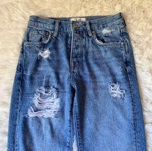 We The Free Free People  Distressed Button Fly High Waisted Jeans