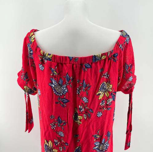 Sequin Hearts Women’s Red Floral Off The Shoulder Tie Sleeve Summer Dress XL