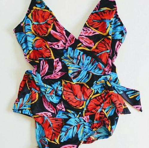 Maxine of Hollywood Vintage  Wrap Floral One Piece Swimsuit