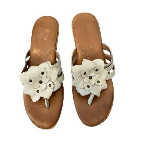 Krass&co Born Miko Leather Flower Wedge Cork Sandals Platform Flip Flops Floral Summer 