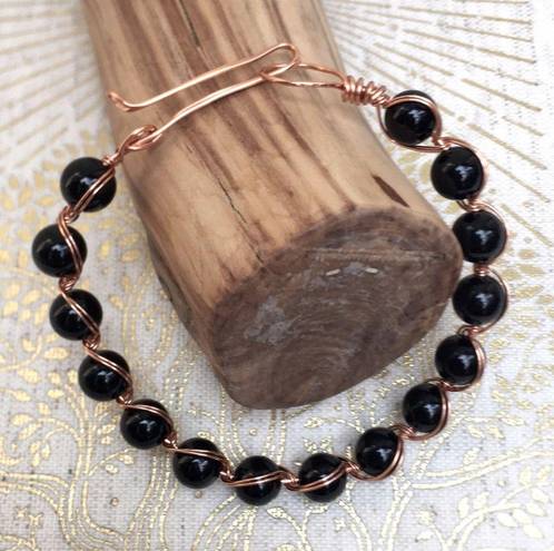 Onyx Handcrafted Black  Copper WireWrapped Bracelet