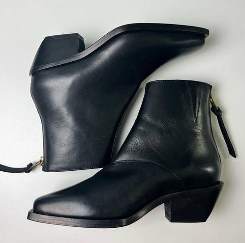 All Saints Leather Black Square Toe Block Heel Ankle Lenora Western Booties 6