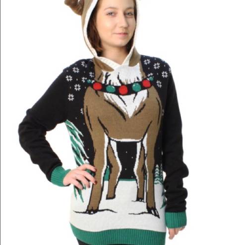 Ugly Christmas Sweater Reindeer Hoodie NWOT