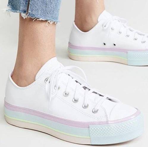 Converse  CTAS Lift Ox Platform Shoes Pastel Glitter Rainbow White Womans US 10.5