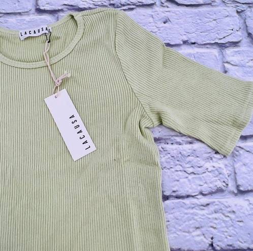 Lacausa NEW  by Anthropologie Sweater Rib Tee Fava Green Small Short Sleeve Slim