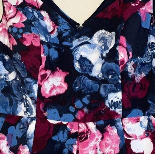 Trixxi Navy Blue Pink Floral Swing Mini Dress