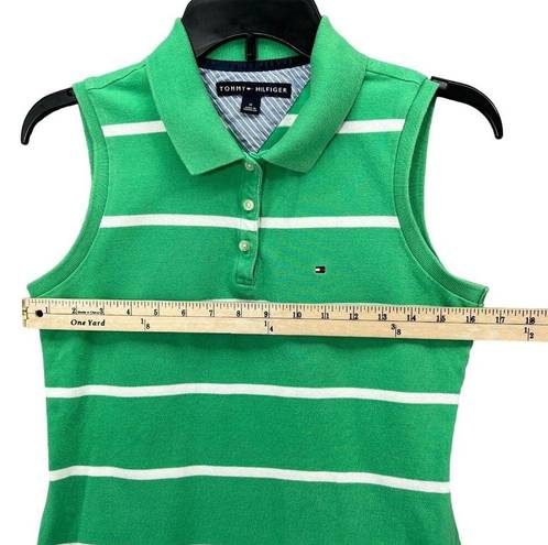 Tommy Hilfiger  Polo Womens M Green White Striped Sleeveless Golf Shirt Top Y2K