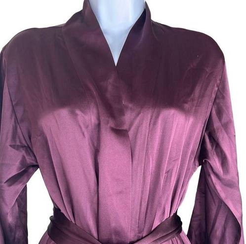 Josie Natori Womens XS 100% Silk Long Robe Burgundy Rich Wine Self Tie Waist Red