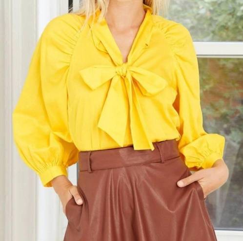 Who What Wear A New Day Yellow Neck Tie Blouse Shirt Small