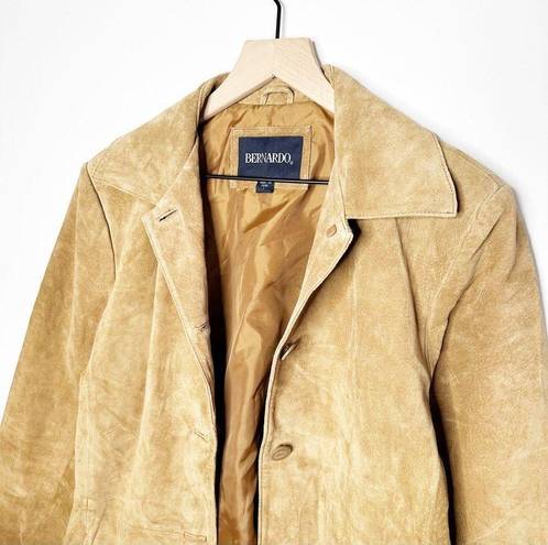 Bernardo  Genuine Leather Suede Jacket Button Down Brown Tan Size L Oversized