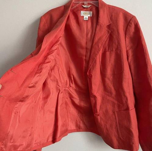 Talbots  Size 10 Irish Linen Orange Lined 3 Button Blazer Jacket