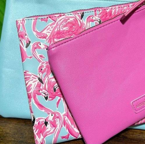 Simply Southern NWT‎  Women's Flamingo 3 in 1 Clutch/Wallet Leather Set Pink/Blue