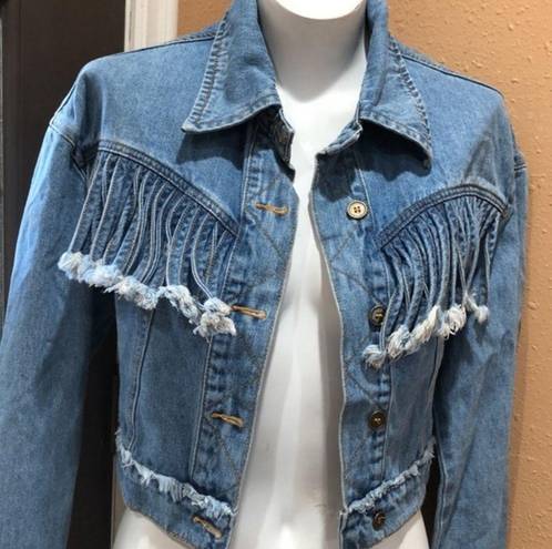 Wild Honey  blue denim fringe jacket