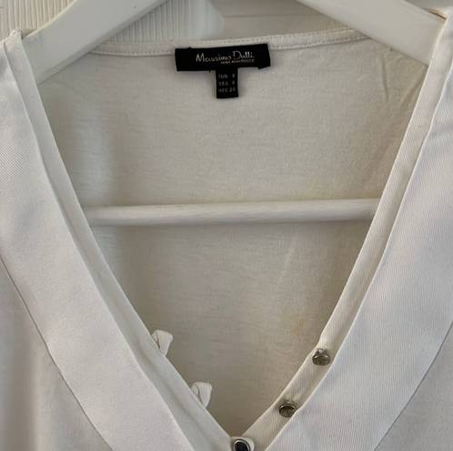 Massimo Dutti White V-neck Blouse Long Sleeves