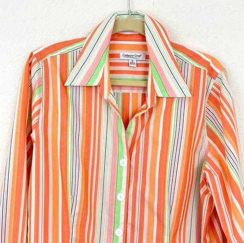 Coldwater Creek  Women's Plus Striped Button Down Cotton Shirt Orange Size 1X