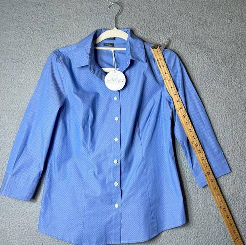 Petal and Pup  Top Womens Medium Blue Polka Dot 3/4 Sleeve Button Up Shirt NEW