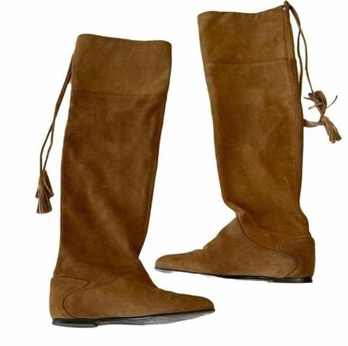 Joie  Tall Leather Flat Boots Camel Color Size 5 Knee High Brown Boho Festival