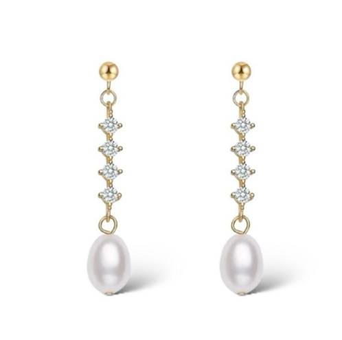 Elegant white pearl dangle drop earrings for women Gold