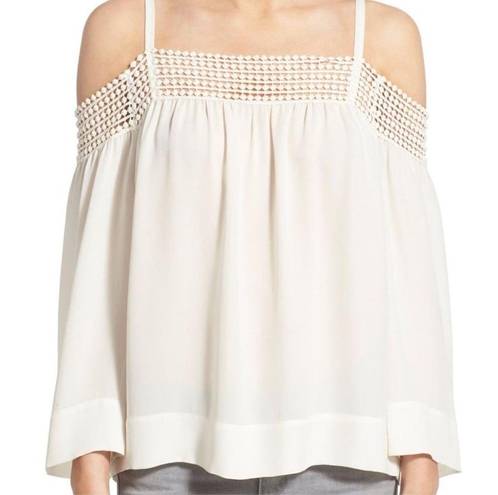 Rebecca Minkoff  SIRENA OFF SHOULDER ADJUSTABLE STRAP CREAM WHITE CROCHET TOP XS