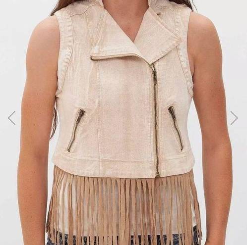 Double Zero  Asymmetrical Zip Vest with fringe