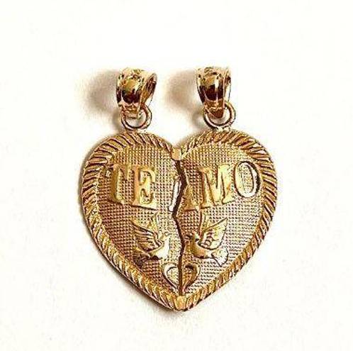 Tehrani Jewelry 14K Yellow solid Gold Break Apart Diamond Cut Te Amo Heart - Birthday Gift -
