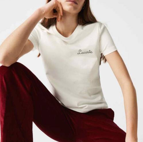 Lacoste  Women's Crew Neck Embroidered Lettering
Cotton T-shirt Size Large