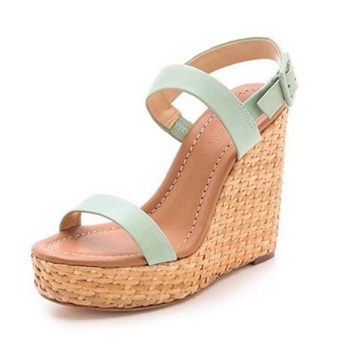 Kate Spade New York Dancer Seafoam Green Calf Straw Wedge Platform $258 Size 8.5