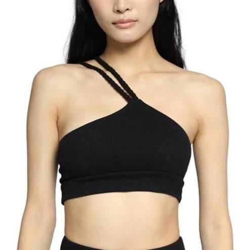 The Range  Jet Black Braided Strap Ribbed Bralette Crop Top Size M NWT