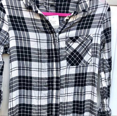 Sam Edelman  Plaid Shirt Dress Long Sleeve Size 2 Black White