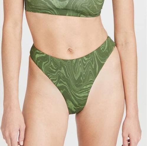 Good American  Reversible Cheeky Swimsuit Bottoms Pesto Swirl Green Medium NWT