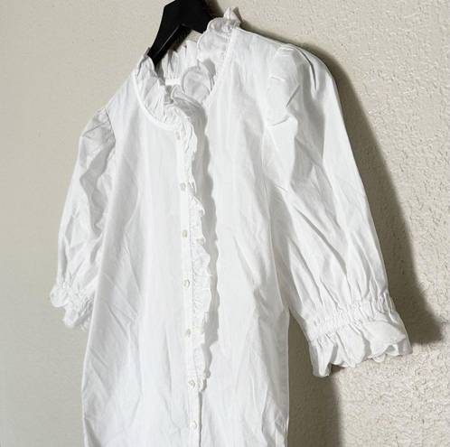 J.Crew  Ruffle-Trim Button-Up Shirt Cotton Poplin White Size XS